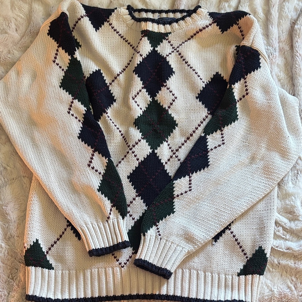 Vintage Tommy Hilfiger Cream Argyle Knit Sweater with Diamonds